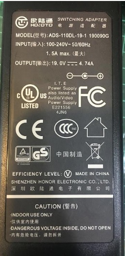 *100% Brand NEW* HOIOTO ADS-110DL-19-1 190090G 5.5mm*2.1mm Switching 19V 4.74A power adapter Power SUPPLY